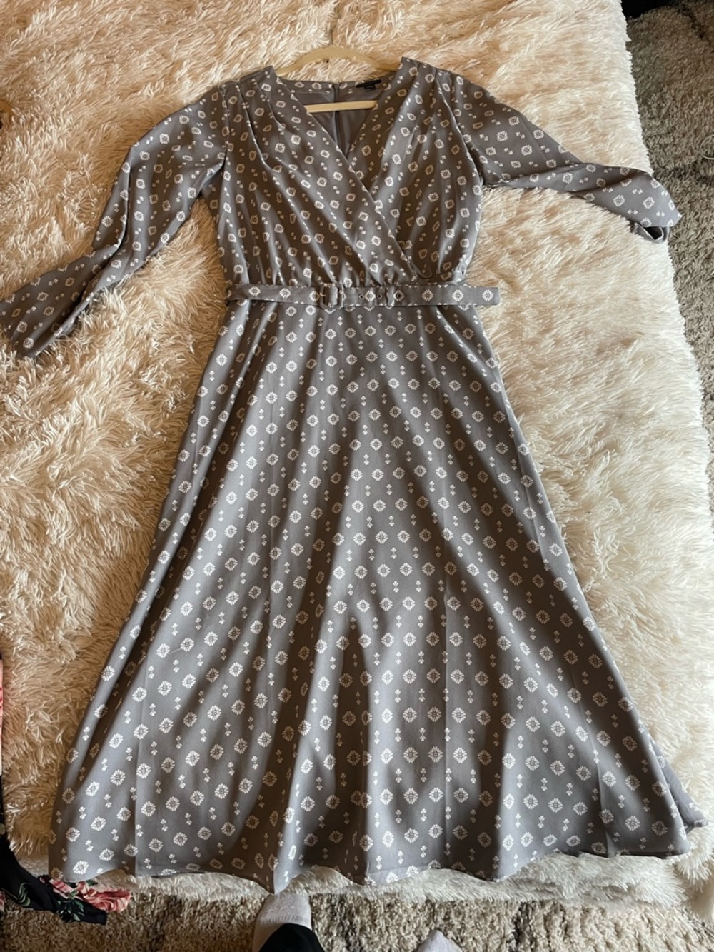 Ann Taylor Gray Printed Wrap-Style Maxi Dress